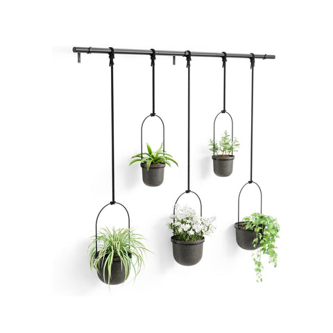 Conjunto de 5 floreiras suspensas com haste preto