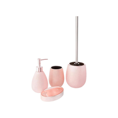 Conjunto de 4 acessórios de casa de banho em cerâmica dourado-rosado