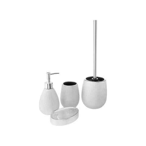 Conjunto de 4 acessórios de casa de banho em cerâmica prateada