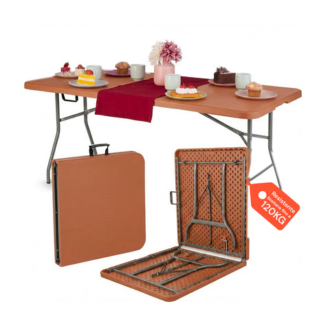 Mesa dobrável tipo mala Terracotta para exterior – plástico PP economizador de espaço 180x75x74cm