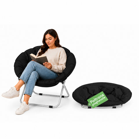 Poltrona almofadada dobrável em aço e tecido Oxford - Dimensões 80x36x80cm