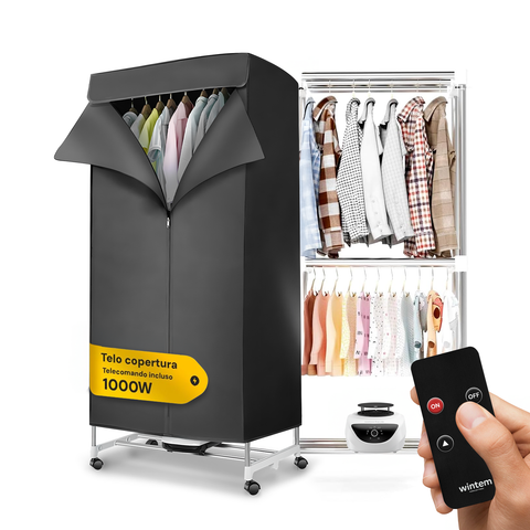 Secador de Roupa de Ar Retangular com Temporizador e Cobertura 1000W