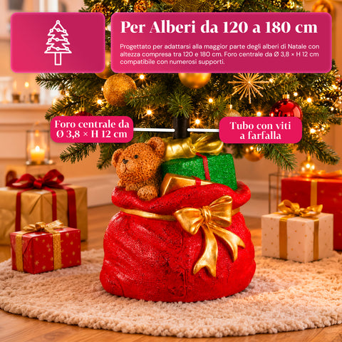 Base decorativa para árvore de Natal, 10 motivos, em ferro e magnésio, fixação universal, para árvores até 210 cm, 2 modelos com luzes LED