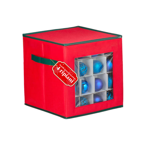 Organizador para 64 Bolas de Natal em TNT com Janela Frontal e Pegas 30x30x30 cm