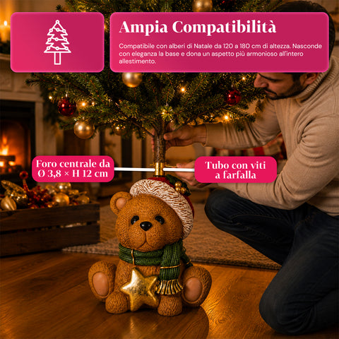 Base decorativa para árvore de Natal, 10 motivos, em ferro e magnésio, fixação universal, para árvores até 210 cm, 2 modelos com luzes LED