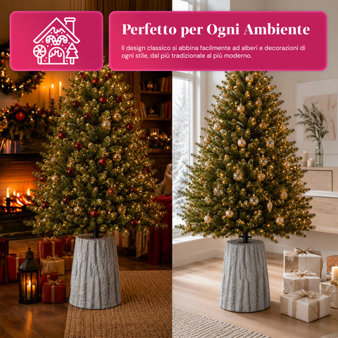 Base para árvore de Natal em forma de tronco, efeito de casca, 2 acabamentos, dimensões 33,5x52,5 cm, para árvores até 240 cm, fixação universal