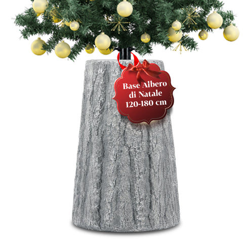 Base para árvore de Natal em forma de tronco, efeito de casca, 2 acabamentos, dimensões 33,5x52,5 cm, para árvores até 240 cm, fixação universal