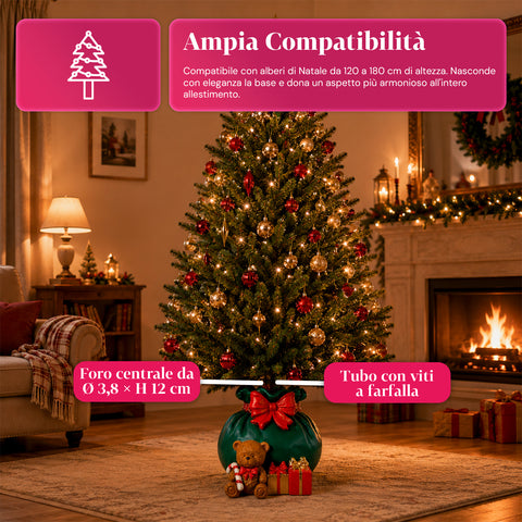 Base decorativa para árvore de Natal, 10 motivos, em ferro e magnésio, fixação universal, para árvores até 210 cm, 2 modelos com luzes LED