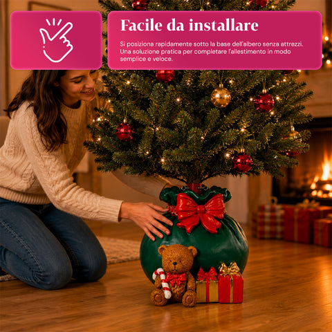 Base decorativa para árvore de Natal, 10 motivos, em ferro e magnésio, fixação universal, para árvores até 210 cm, 2 modelos com luzes LED