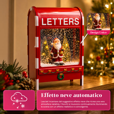 Caixa de Correio de Natal com Pai Natal – LED, Música e Efeito de Neve