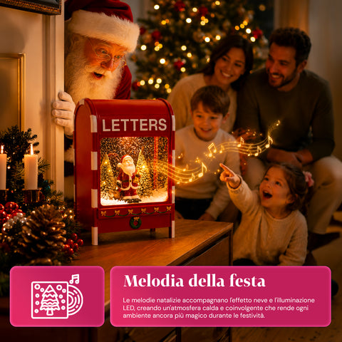 Caixa de Correio de Natal com Pai Natal – LED, Música e Efeito de Neve