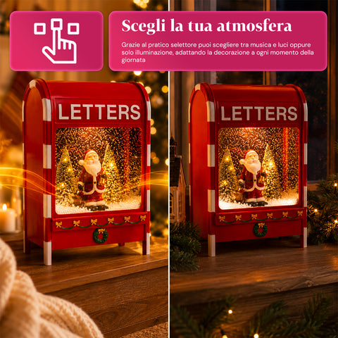 Caixa de Correio de Natal com Pai Natal – LED, Música e Efeito de Neve