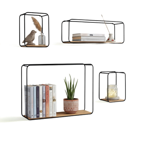 Conjunto de 4 prateleiras de parede com design minimalista, prateleira em MDF e estrutura em aço