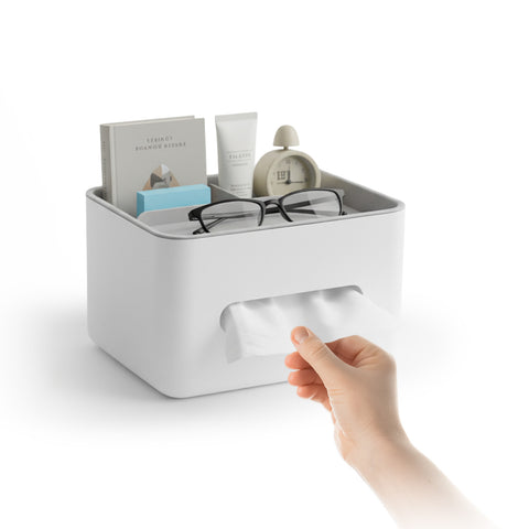 Dispensador multiusos de mesa - organizador com 3 compartimentos e porta-lenços