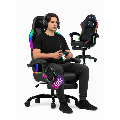Cadeira gaming reclinável com apoio para os pés extraível, almofada lombar e apoio de cabeça