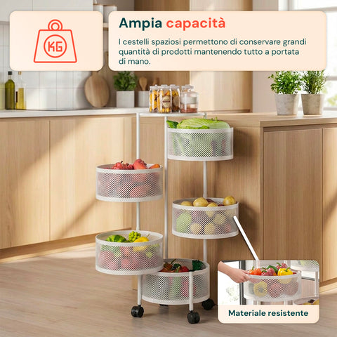 Carrinho multiusos dobrável e compacto, com rodas - organizador com cestos (3/4/5 prateleiras), preto ou branco