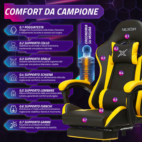 Cadeira gaming reclinável com apoio para os pés extensível, almofada lombar e apoio de cabeça