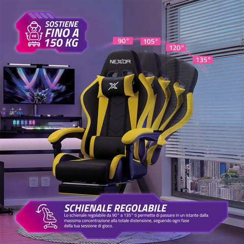 Cadeira gaming reclinável com apoio para os pés extensível, almofada lombar e apoio de cabeça