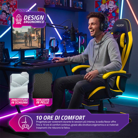 Cadeira gaming reclinável com apoio para os pés extensível, almofada lombar e apoio de cabeça