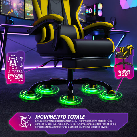 Cadeira gaming reclinável com apoio para os pés extensível, almofada lombar e apoio de cabeça