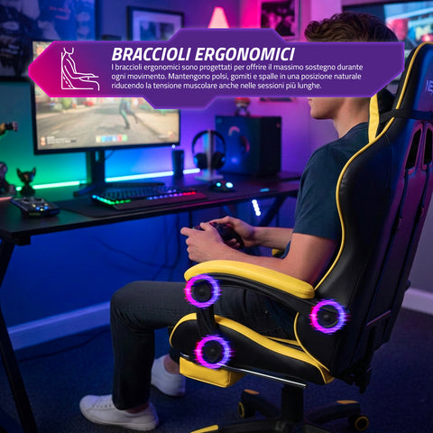 Cadeira gaming reclinável com apoio para os pés extensível, almofada lombar e apoio de cabeça