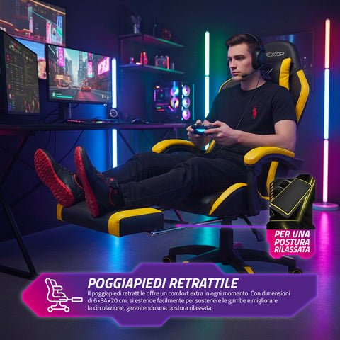 Cadeira gaming reclinável com apoio para os pés extensível, almofada lombar e apoio de cabeça