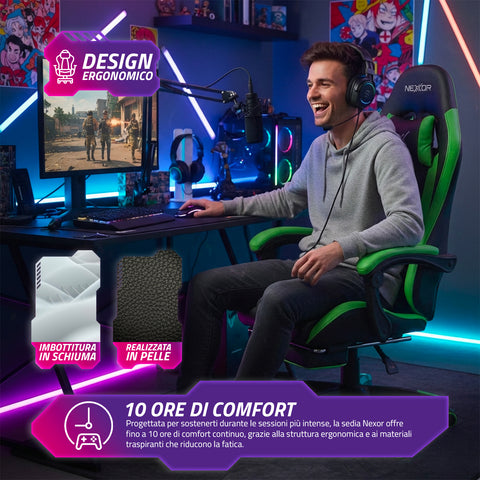 Cadeira gaming reclinável com apoio para os pés extraível, almofada lombar e apoio de cabeça
