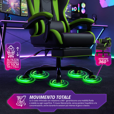 Cadeira gaming reclinável com apoio para os pés extraível, almofada lombar e apoio de cabeça