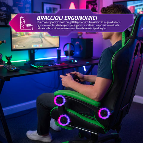 Cadeira gaming reclinável com apoio para os pés extraível, almofada lombar e apoio de cabeça