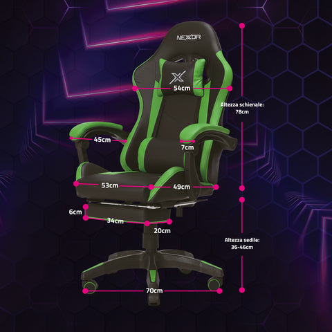 Cadeira gaming reclinável com apoio para os pés extraível, almofada lombar e apoio de cabeça