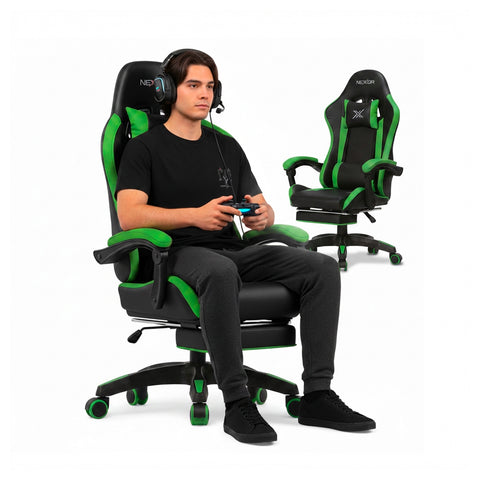 Cadeira gaming reclinável com apoio para os pés extraível, almofada lombar e apoio de cabeça