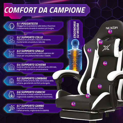 Cadeira gaming reclinável com apoio para os pés extensível, almofada lombar e apoio de cabeça