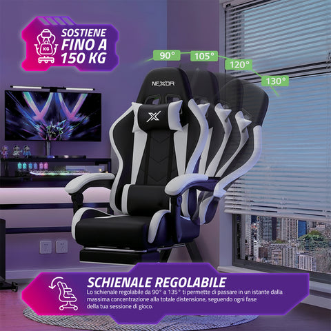 Cadeira gaming reclinável com apoio para os pés extensível, almofada lombar e apoio de cabeça