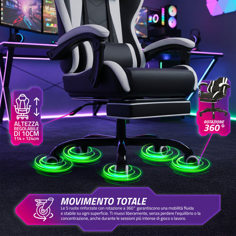 Cadeira gaming reclinável com apoio para os pés extensível, almofada lombar e apoio de cabeça