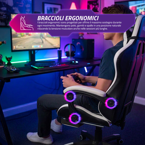 Cadeira gaming reclinável com apoio para os pés extensível, almofada lombar e apoio de cabeça