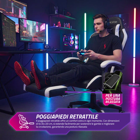 Cadeira gaming reclinável com apoio para os pés extensível, almofada lombar e apoio de cabeça