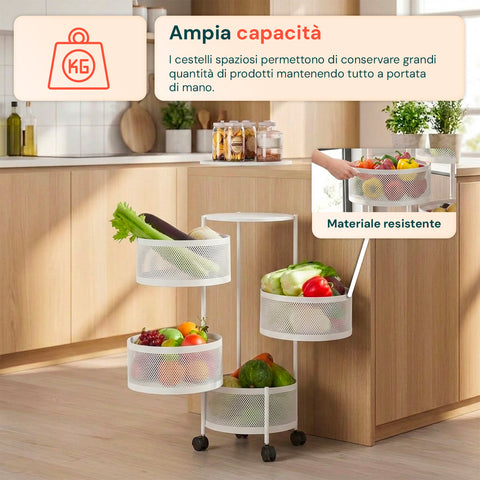 Carrinho multiusos dobrável e compacto, com rodas - organizador com cestos (3/4/5 prateleiras), preto ou branco