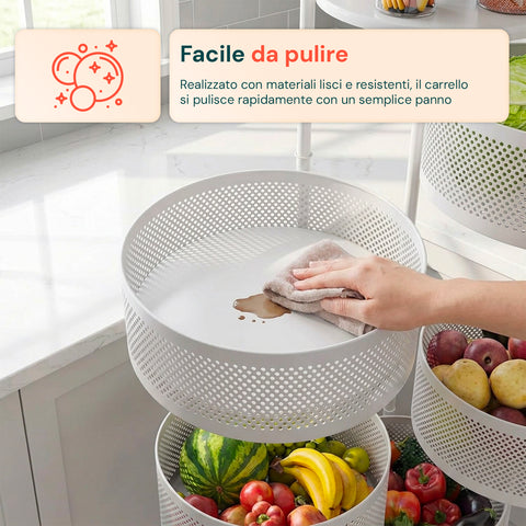 Carrinho multiusos dobrável e compacto, com rodas - organizador com cestos (3/4/5 prateleiras), preto ou branco