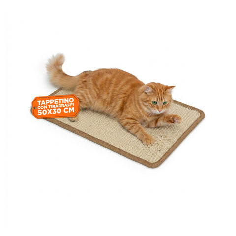 Tapete arranhador para gatos de 50x30cm em sisal natural e algodão PP – Base antiderrapante em látex com adesivos