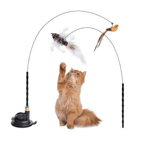Conjunto de 2 brinquedos interativos estimulantes para gatos, com pássaro e penas