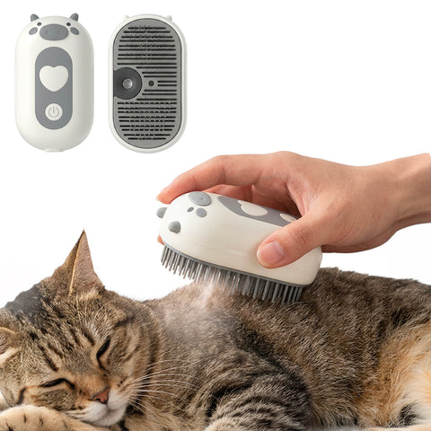 Escova a vapor recarregável por USB-C para cães e gatos, com bocal de spray e compartimento para água, dimensões 6x5x11cm