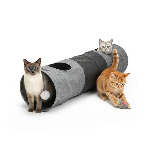 Túnel espaçoso para gatos com bola de brincar, 30x130 cm, interativo
