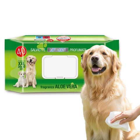 Toalhitas para animais 40 / 480 unid. com aloé – Limpadoras e desodorizantes para uso diário