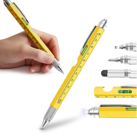 Caneta multifunções 8 em 1 com clipe, stylus tátil, nível e luz LED