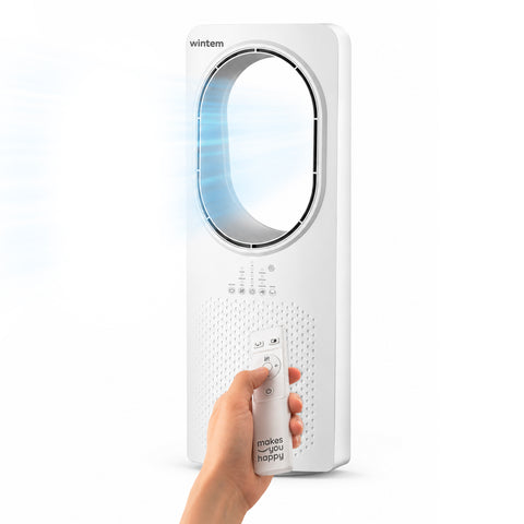 Ventoinha sem pás 50W compacta com comando e desligamento automático