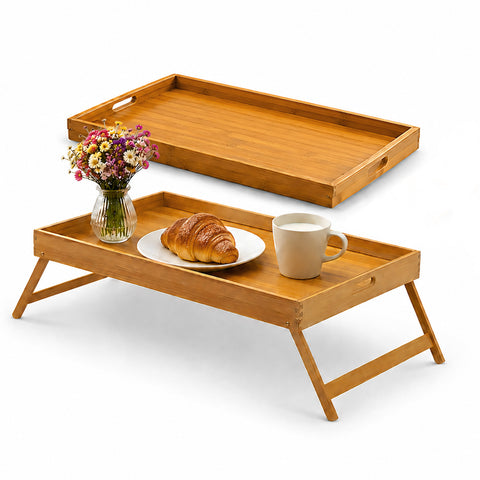 Tabuleiro de cama ecológico, rebatível, para pequeno-almoço, em bambu