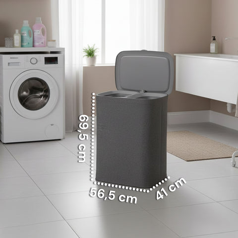 Cesto duplo para roupa suja de 90 litros com tampa ergonómica e 2 sacos amovíveis