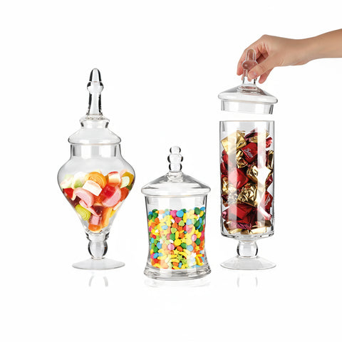 Frascos de vidro multiusos de vários formatos com tampas – conjunto de 3