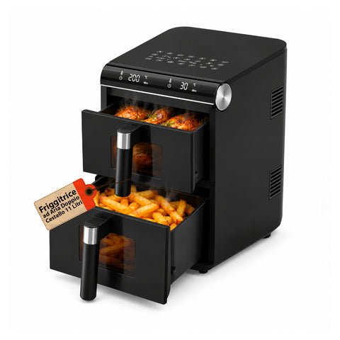 Fritadeira de ar de 11 litros com cesto duplo, 2800 W, 13 programas, controlo tátil e acessórios