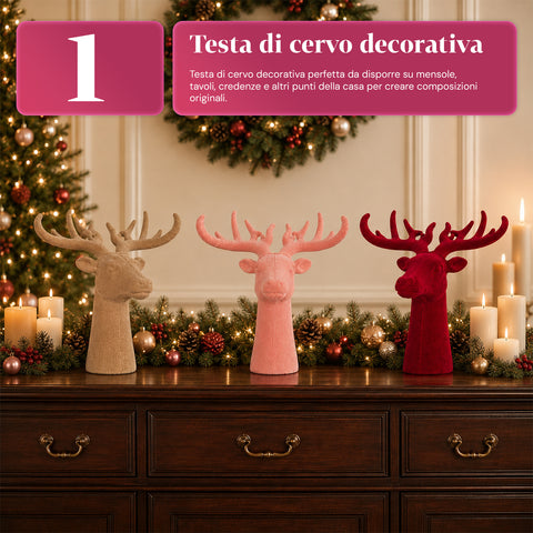 Cabeça de veado decorativa com efeito de veludo 32x20x28h cm | peça decorativa de design moderno em 6 cores para casa, escritório e loja